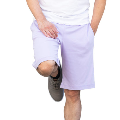 Light blue Mariano lounge shorts with navy drawstring and relaxed elastic fit.
