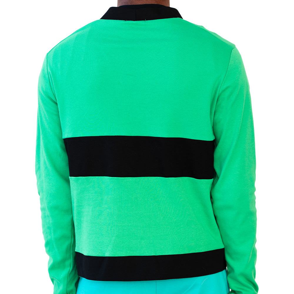 Green and black Mariano cardigan with gold buttons and V-neck design