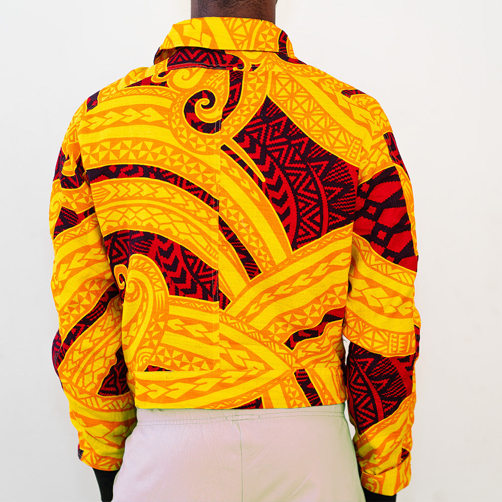 Golden Voyage Bomber Jacket – Yellow & Maroon Print