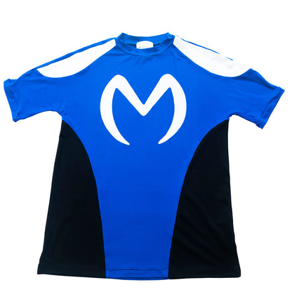 Blue and black Mariano Velocity ‘M’ Tee with white logo and performance contour panels.