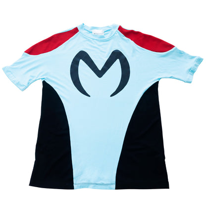 Light blue Mariano Velocity ‘M’ Tee with red shoulders, black logo, and sporty tailored fit.